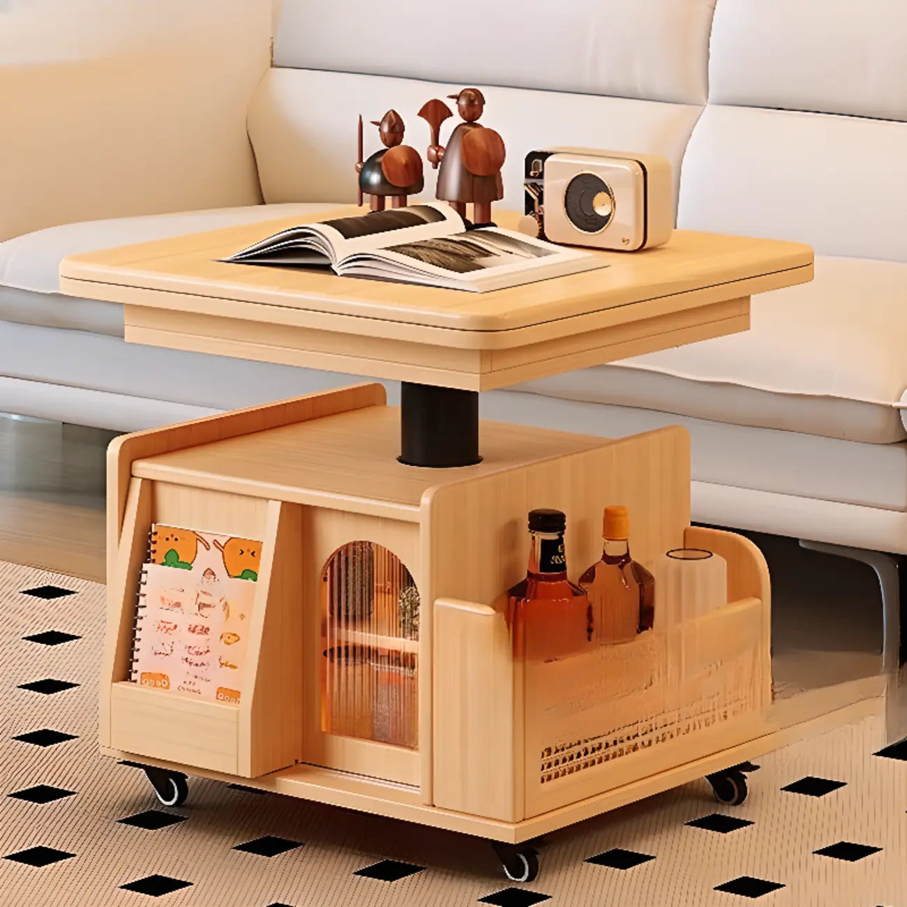 Multi-functional Modern Wood Coffee Table with Wheels