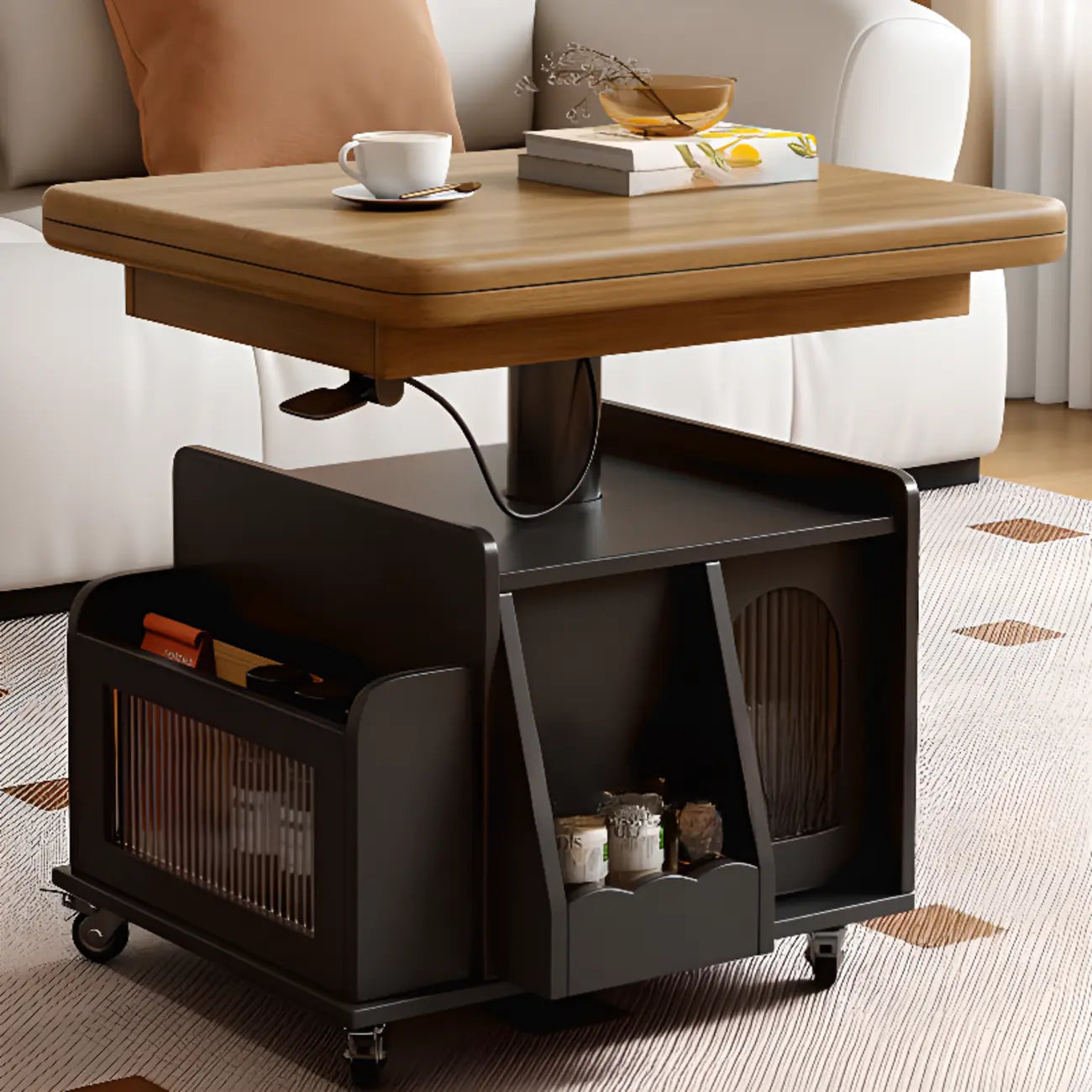 Multi-functional Modern Wood Coffee Table with Wheels