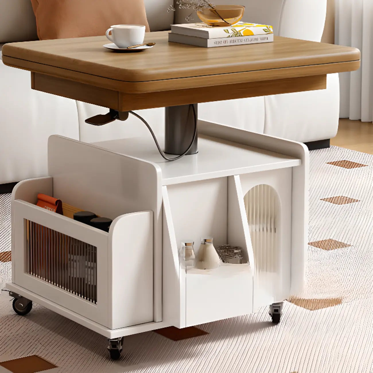 Multi-functional Modern Wood Coffee Table with Wheels