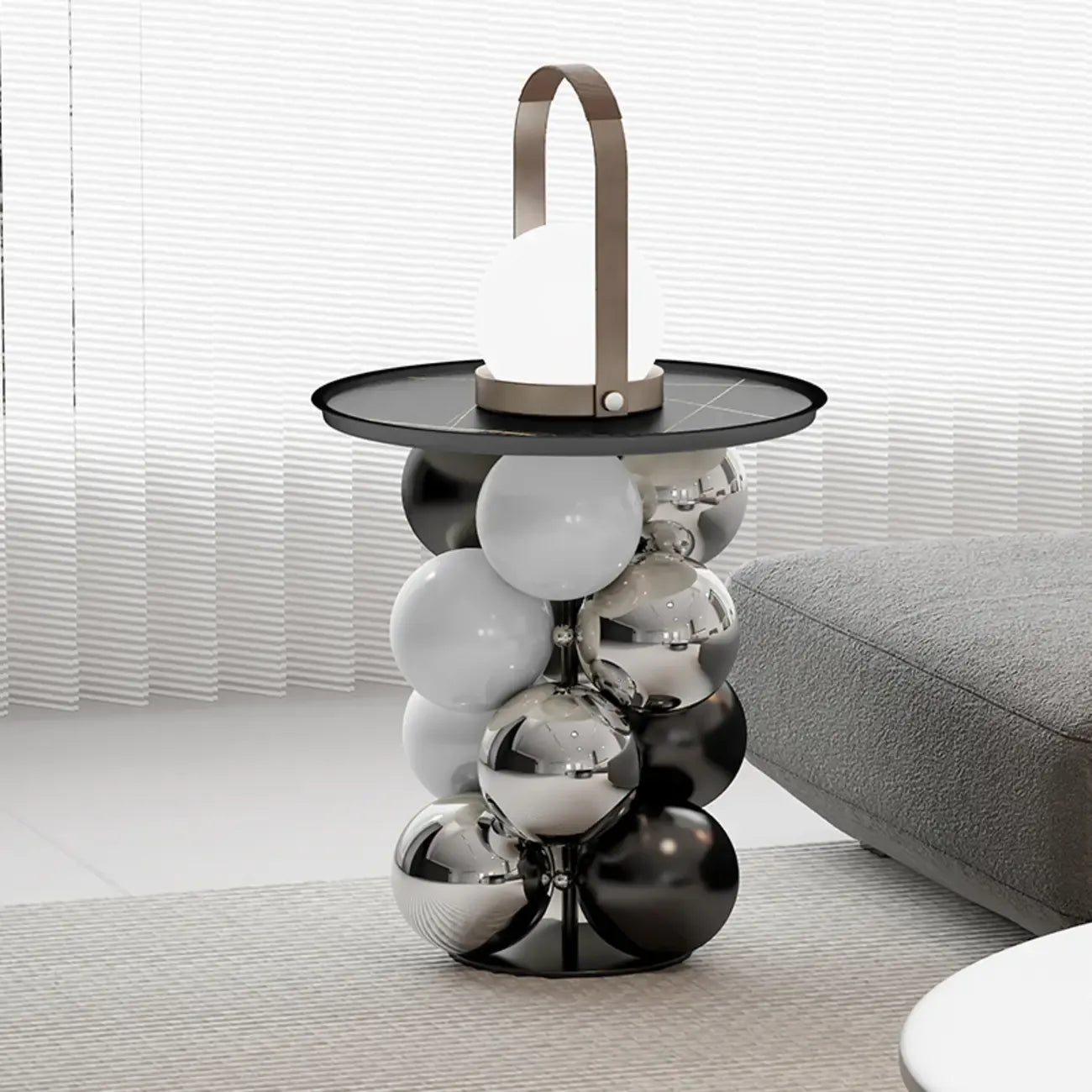 Artistic Modern Pedestal Metal Side Table with Stone Top