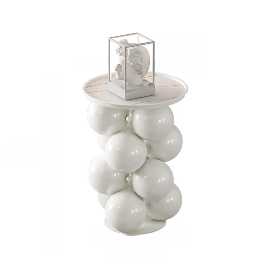 Artistic Modern Pedestal Metal Side Table with Stone Top
