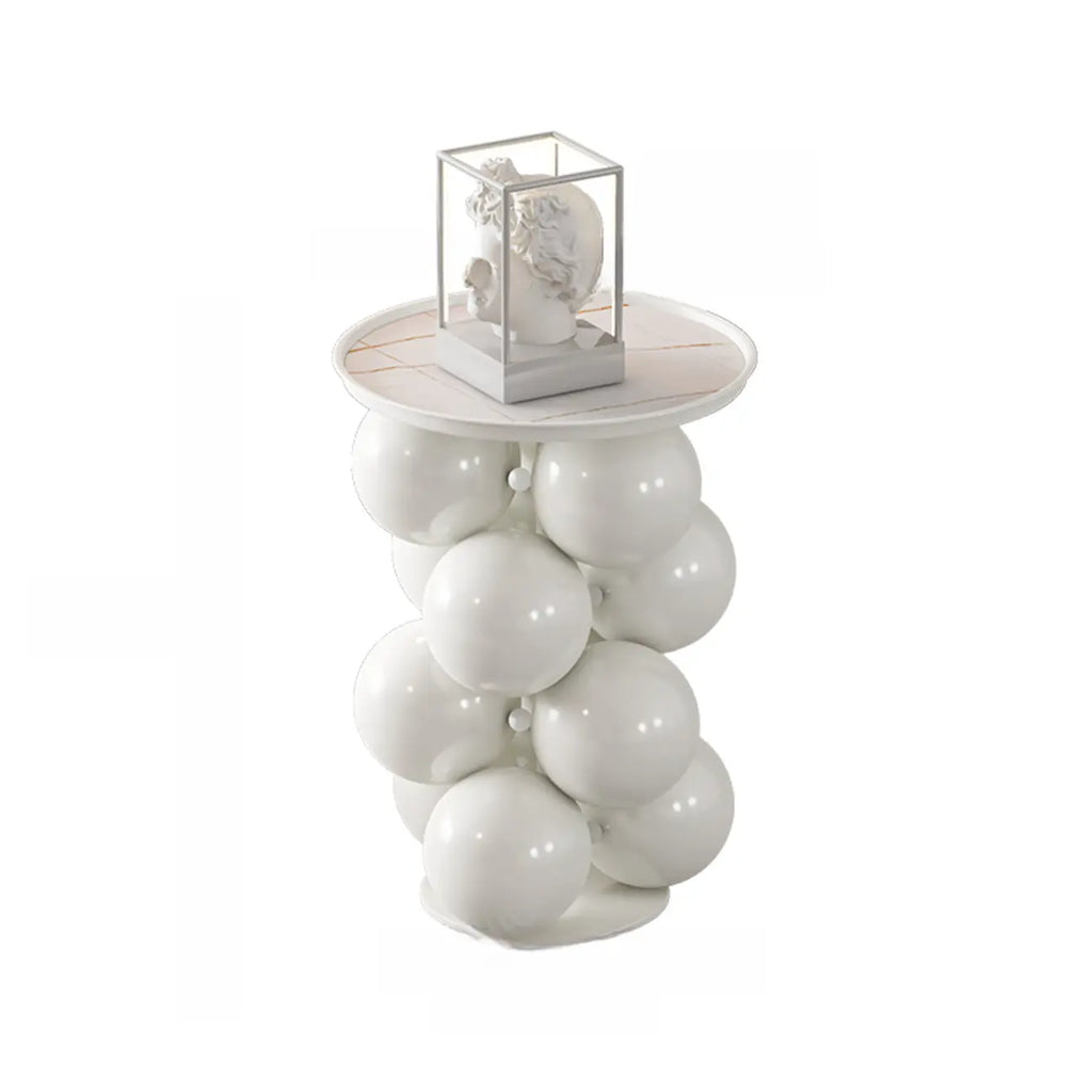 Artistic Modern Pedestal Metal Side Table with Stone Top
