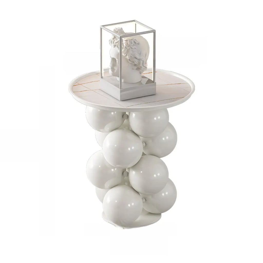 Artistic Modern Pedestal Metal Side Table with Stone Top