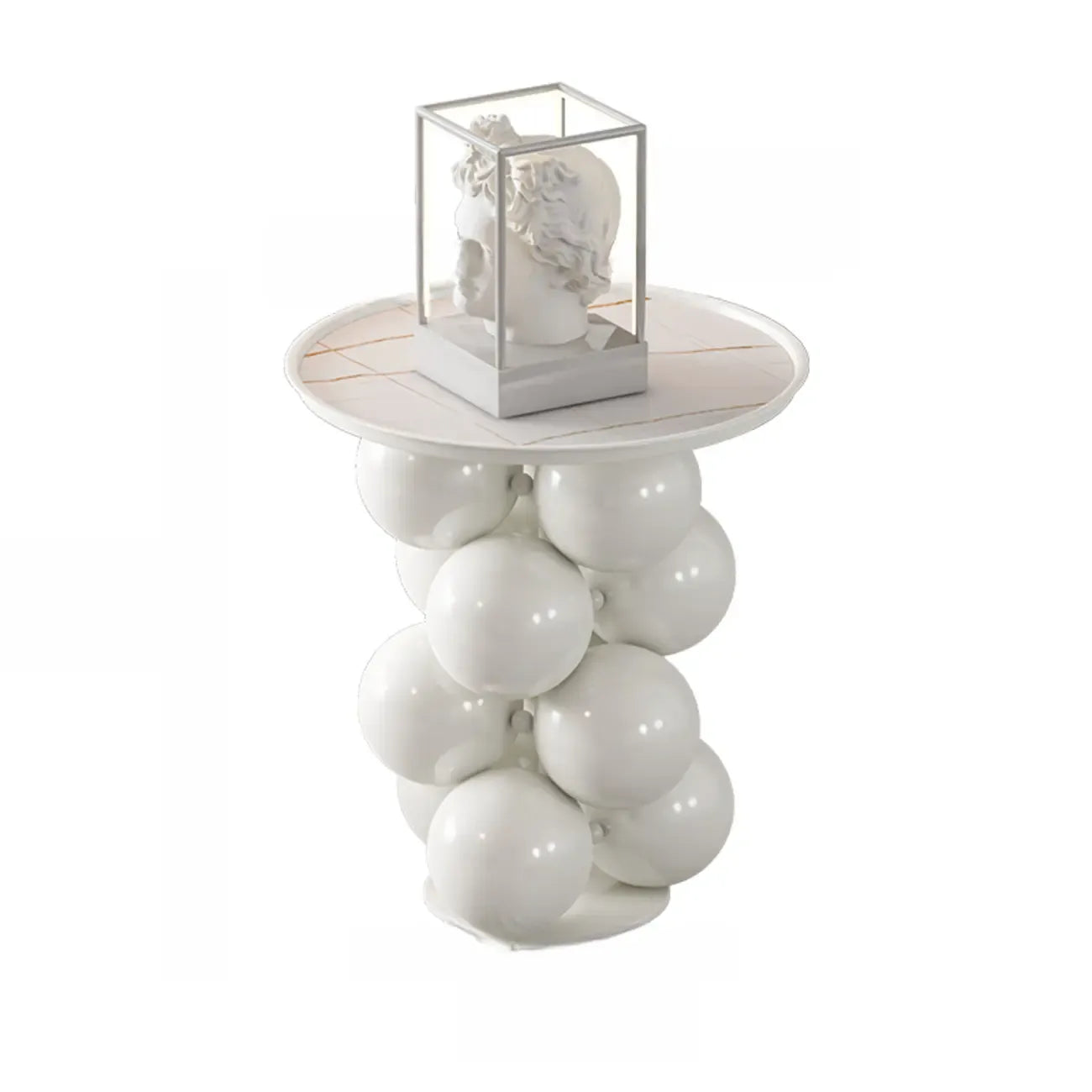 Artistic Modern Pedestal Metal Side Table with Stone Top