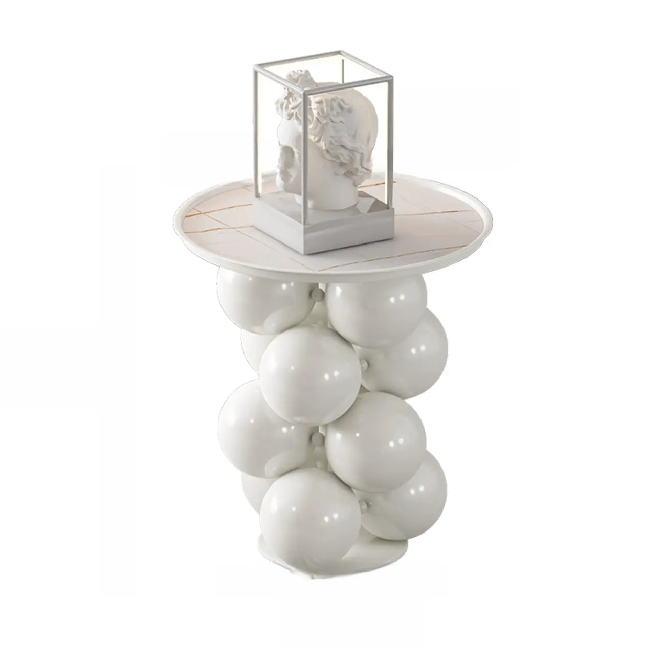 Artistic Modern Pedestal Metal Side Table with Stone Top
