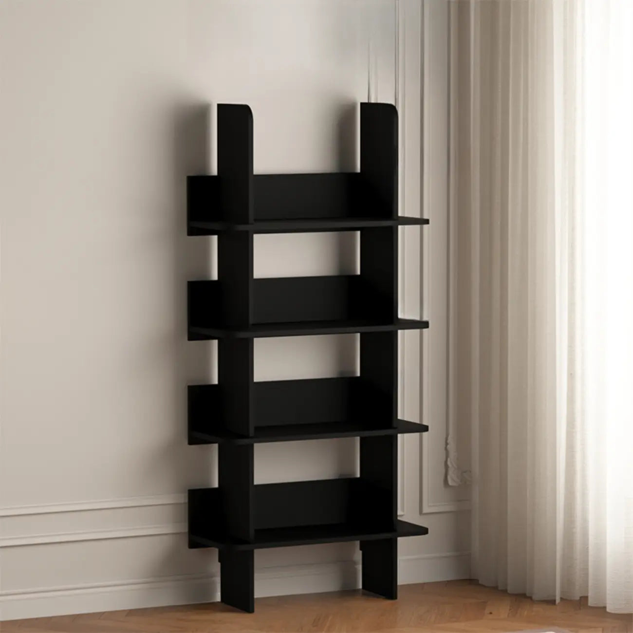 Contemporary 4-tier Wood Vertical Open Back Bookshelf