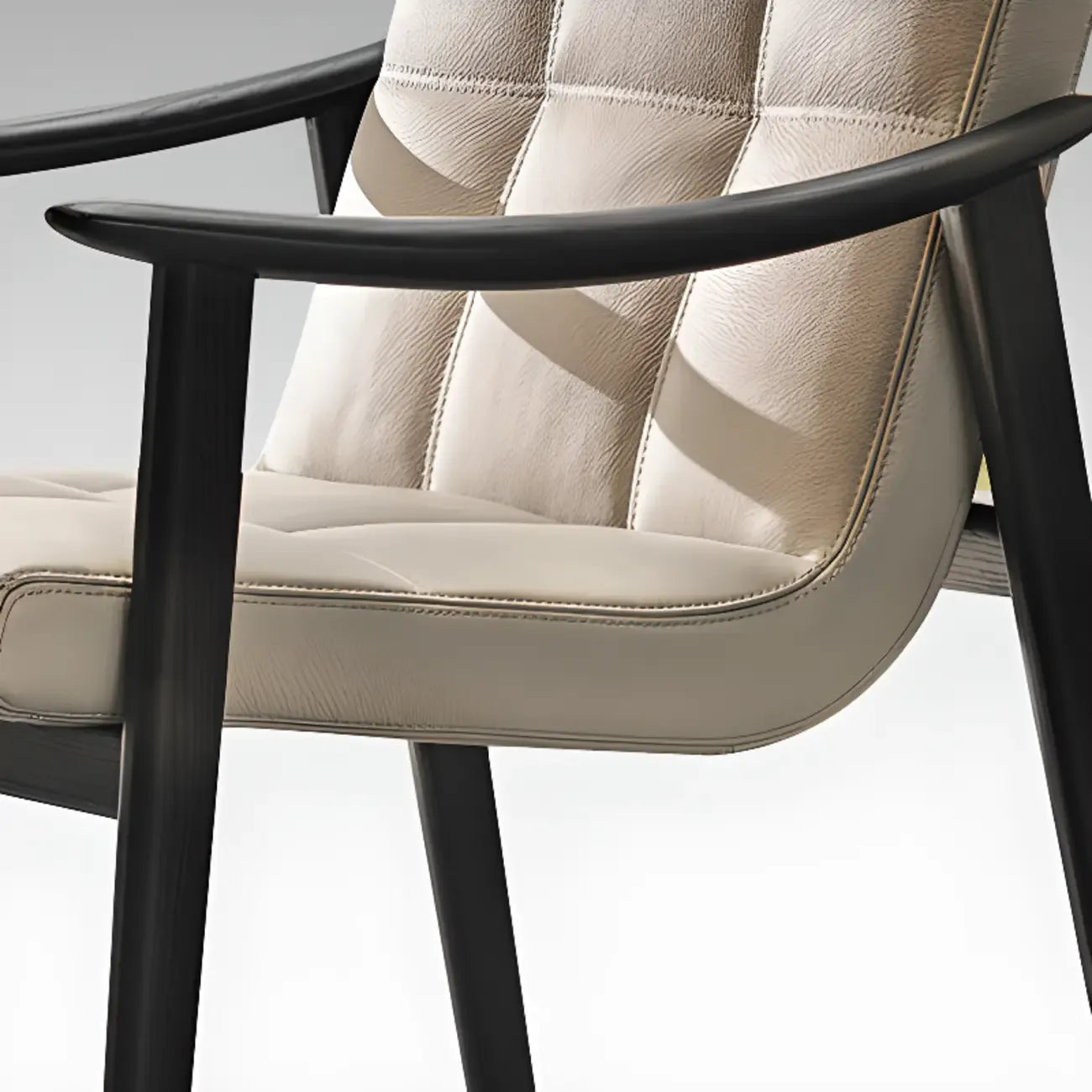 White Tufted Upholstered Wood Dining Chairs With Armrest