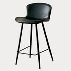 Mid-Century Modern Leather Bucket Bar Stools with Low Back