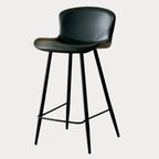 Mid-Century Modern Leather Bucket Bar Stools with Low Back