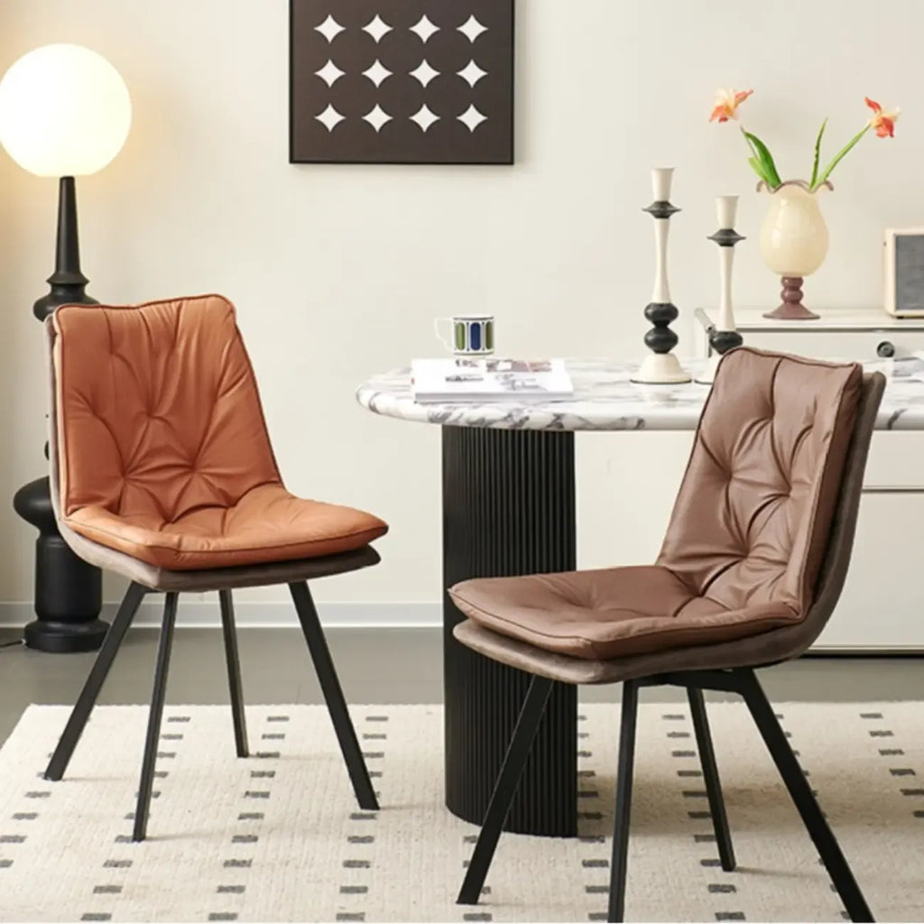 Nordic ButtonTufted Faux Leather Dining Chair Low Back