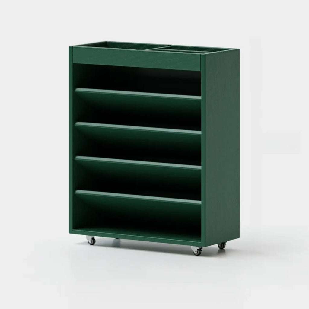 5-tier Rubberwood Vertical Storage Bookcase with Wheels