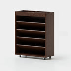 5-tier Rubberwood Vertical Storage Bookcase with Wheels