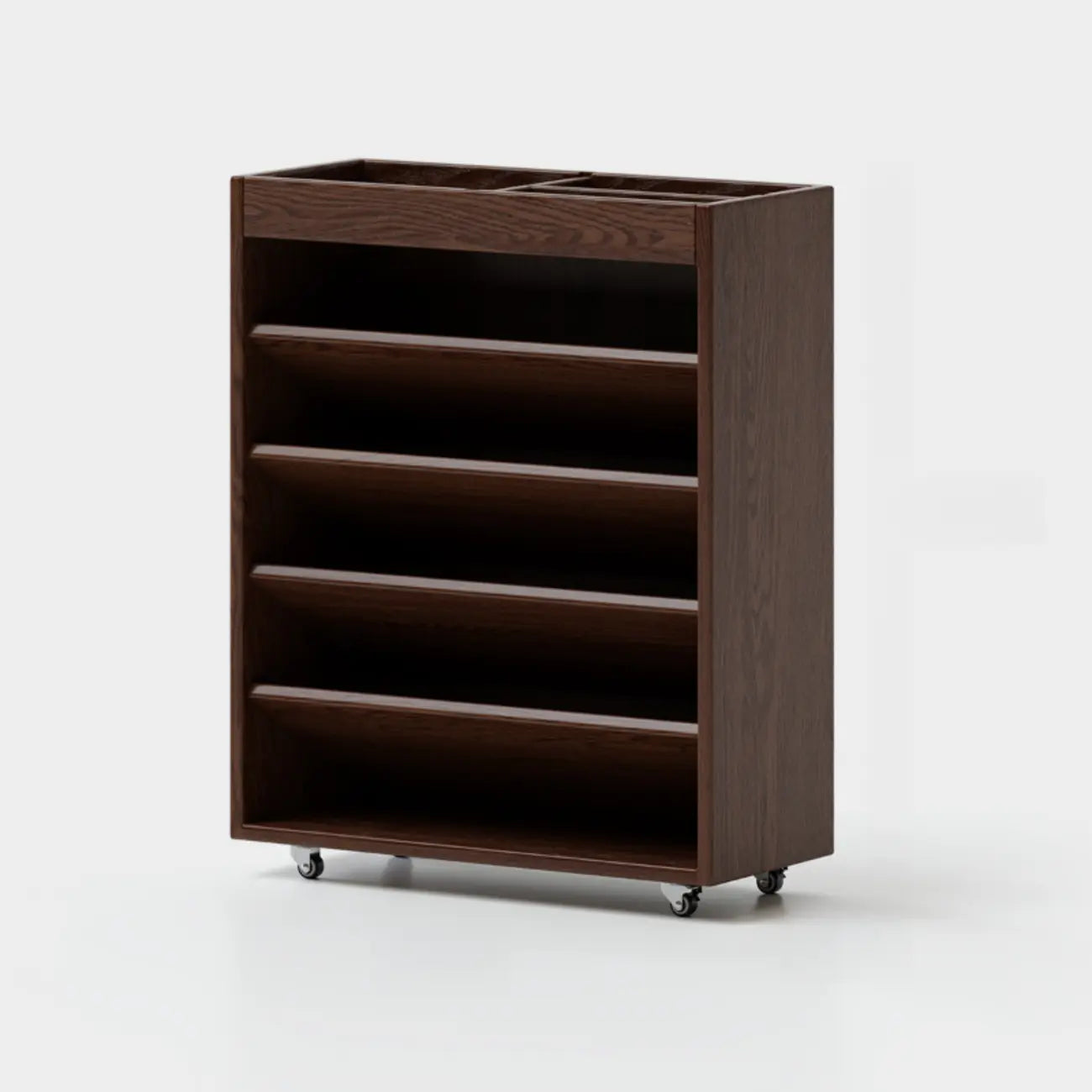 5-tier Rubberwood Vertical Storage Bookcase with Wheels