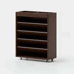 5-tier Rubberwood Vertical Storage Bookcase with Wheels