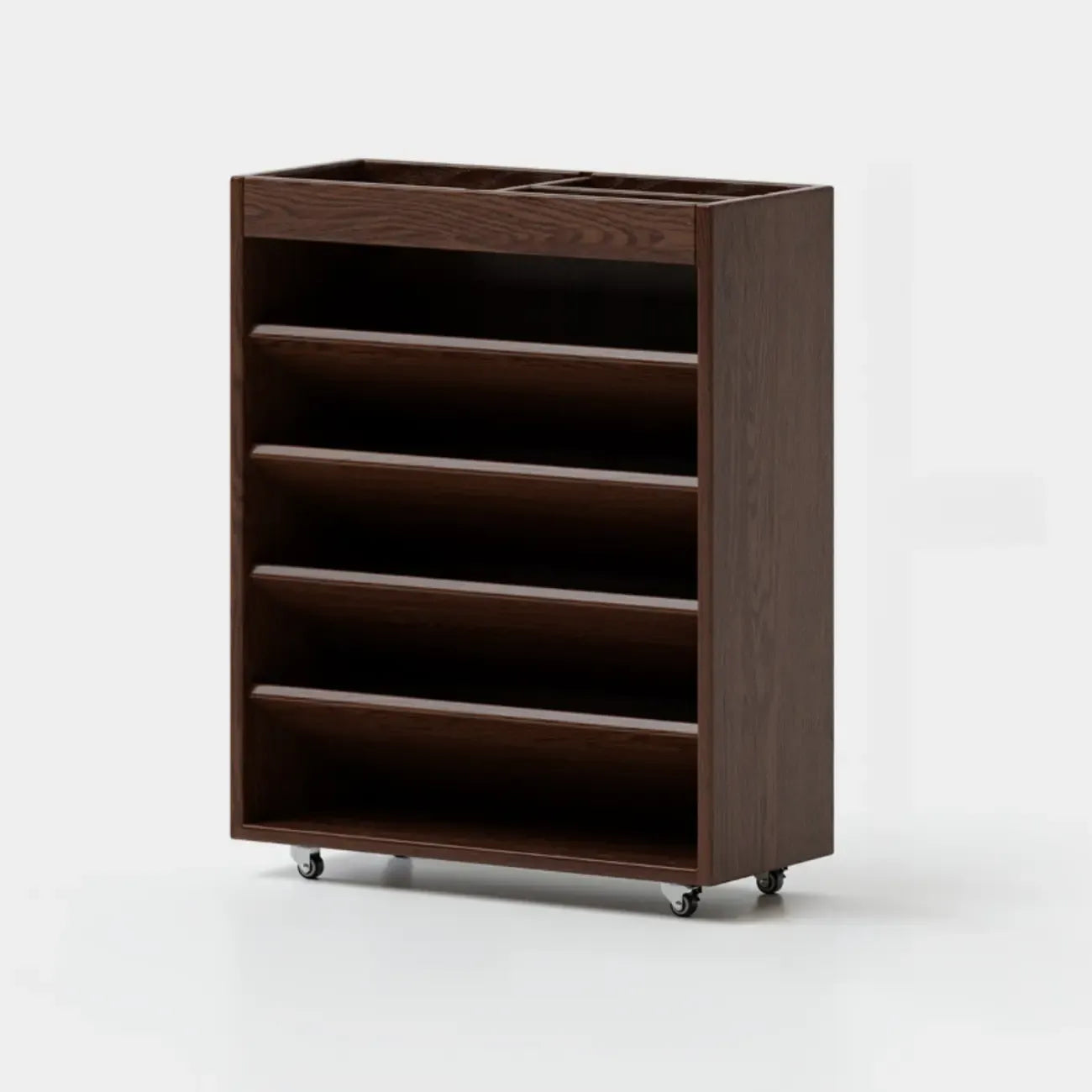 5-tier Rubberwood Vertical Storage Bookcase with Wheels