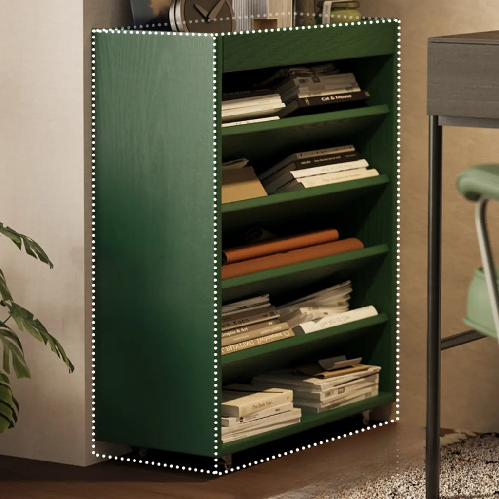 5-tier Rubberwood Vertical Storage Bookcase with Wheels