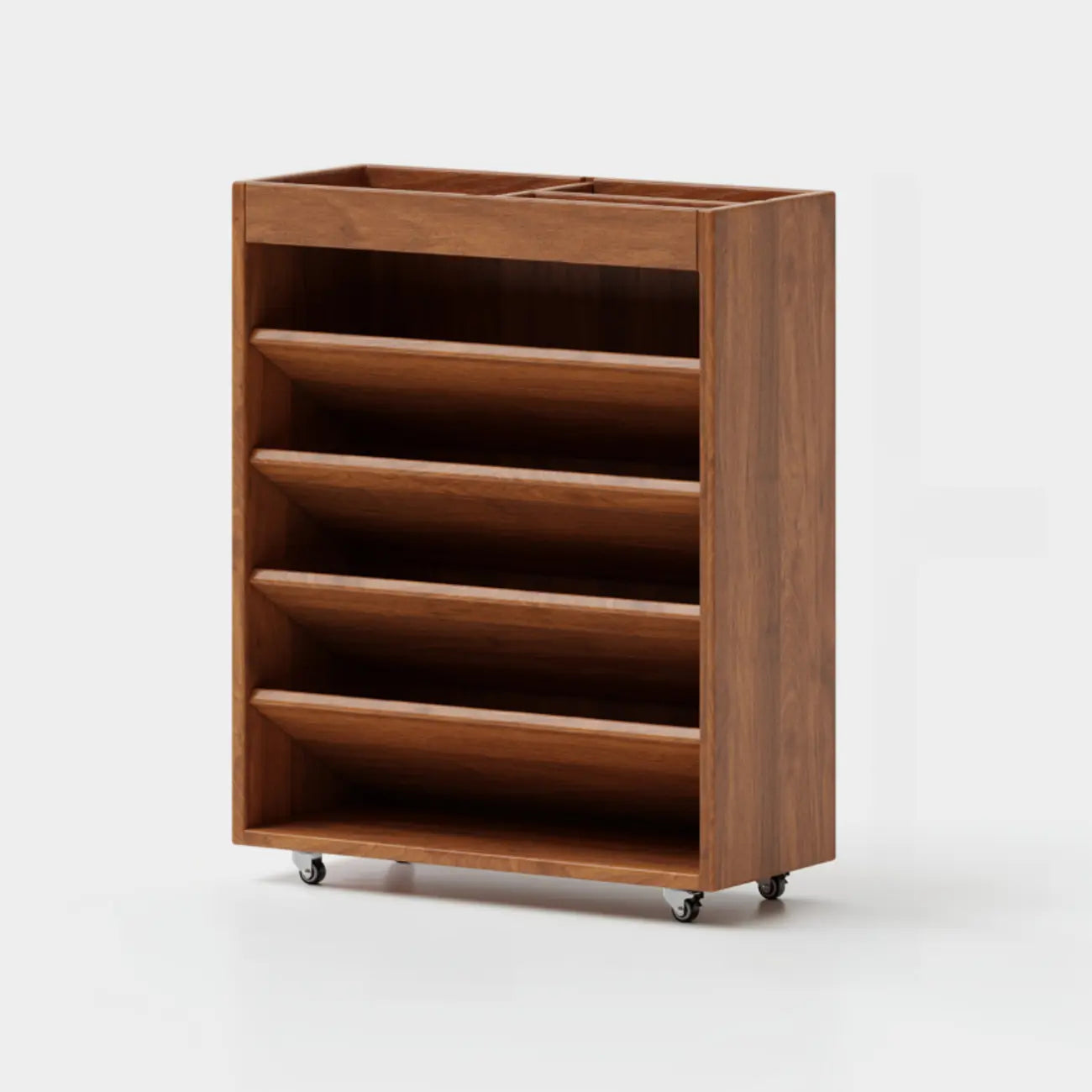 5-tier Rubberwood Vertical Storage Bookcase with Wheels