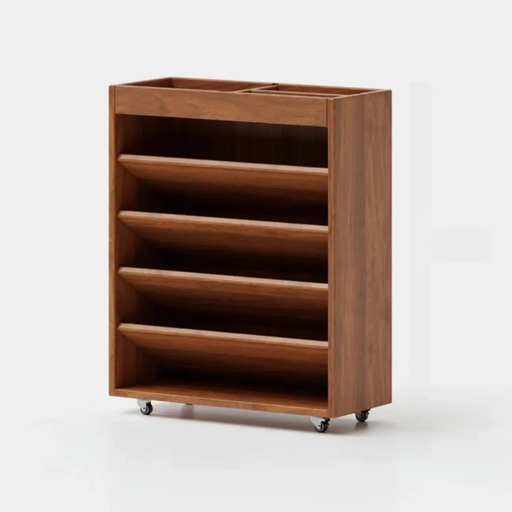 5-tier Rubberwood Vertical Storage Bookcase with Wheels