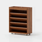 5-tier Rubberwood Vertical Storage Bookcase with Wheels