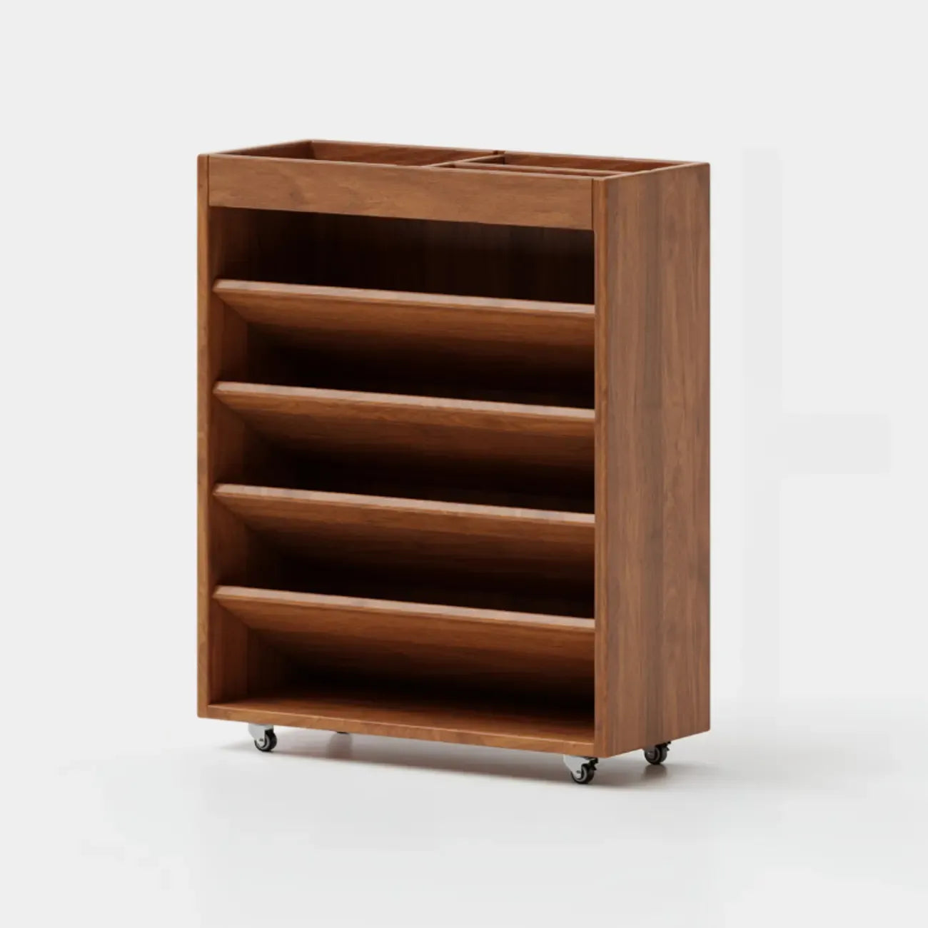 5-tier Rubberwood Vertical Storage Bookcase with Wheels