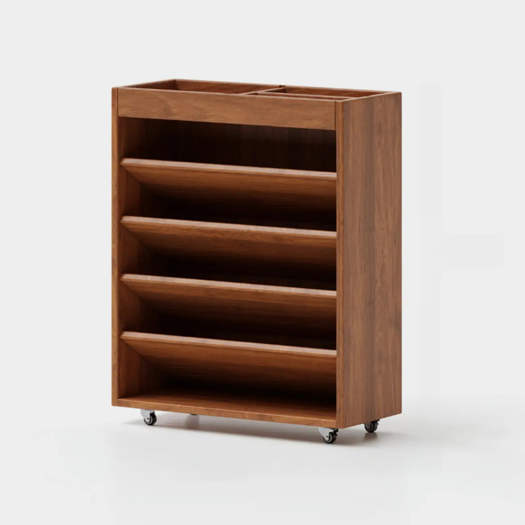 5-tier Rubberwood Vertical Storage Bookcase with Wheels