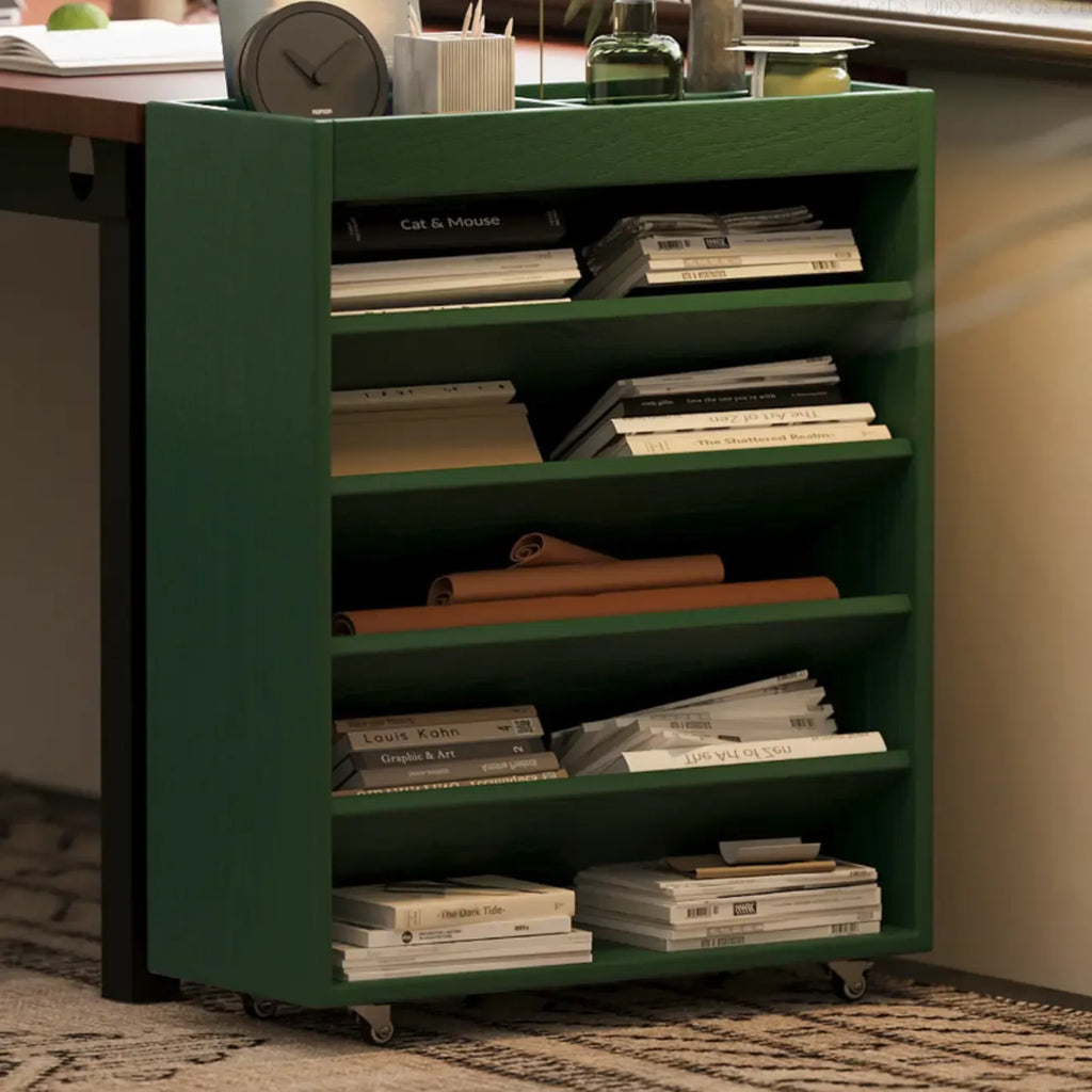 5-tier Rubberwood Vertical Storage Bookcase with Wheels
