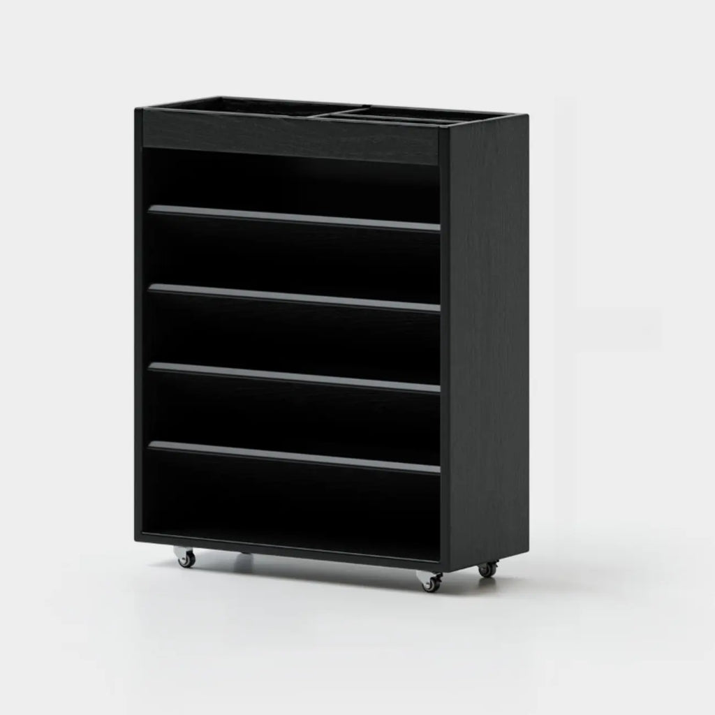 5-tier Rubberwood Vertical Storage Bookcase with Wheels