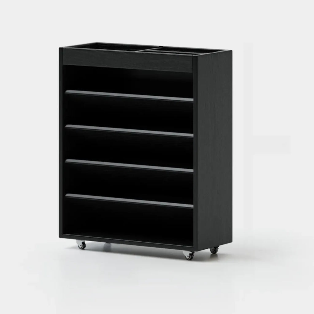 5-tier Rubberwood Vertical Storage Bookcase with Wheels