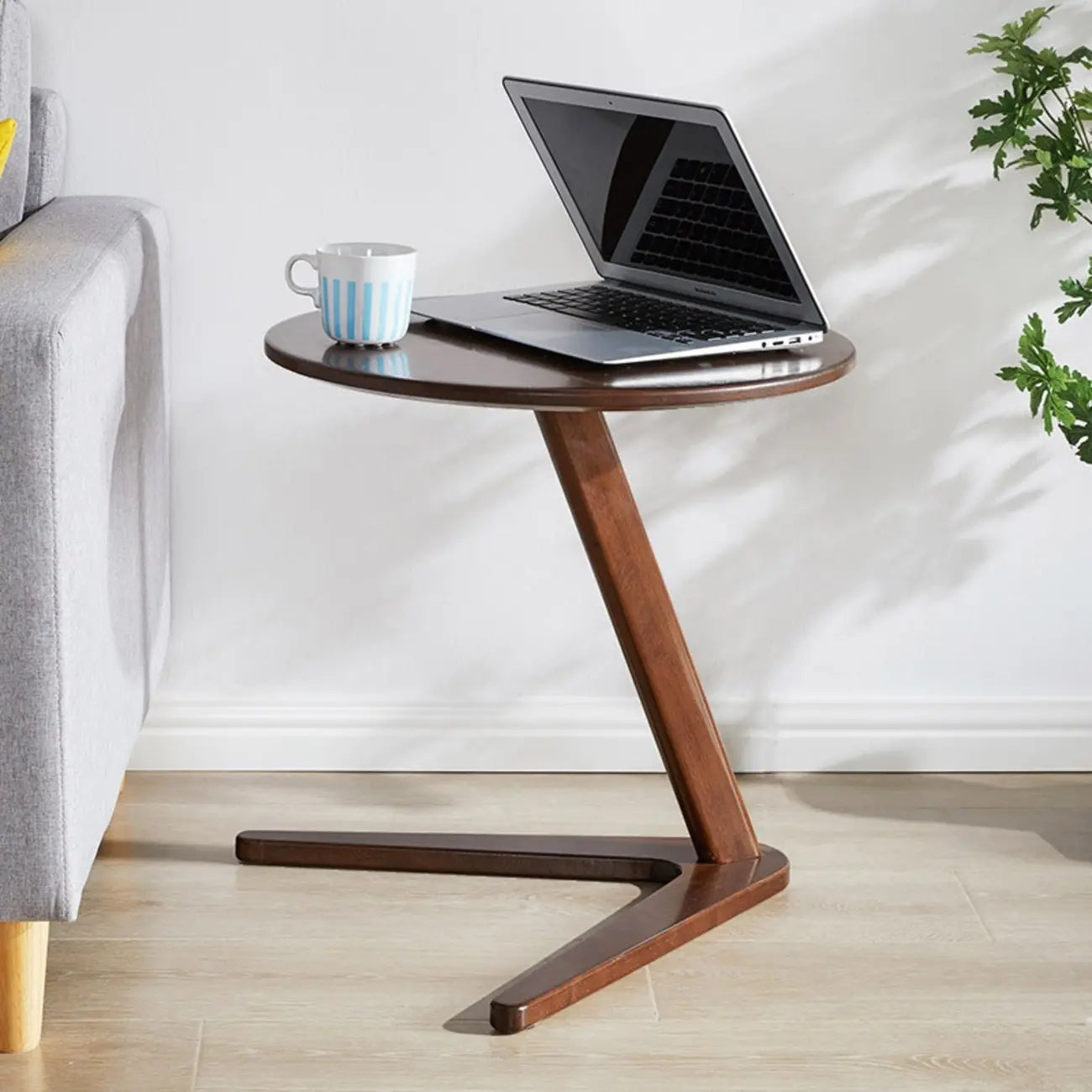Mid-century Abstract Wood Round C Shaped End Table