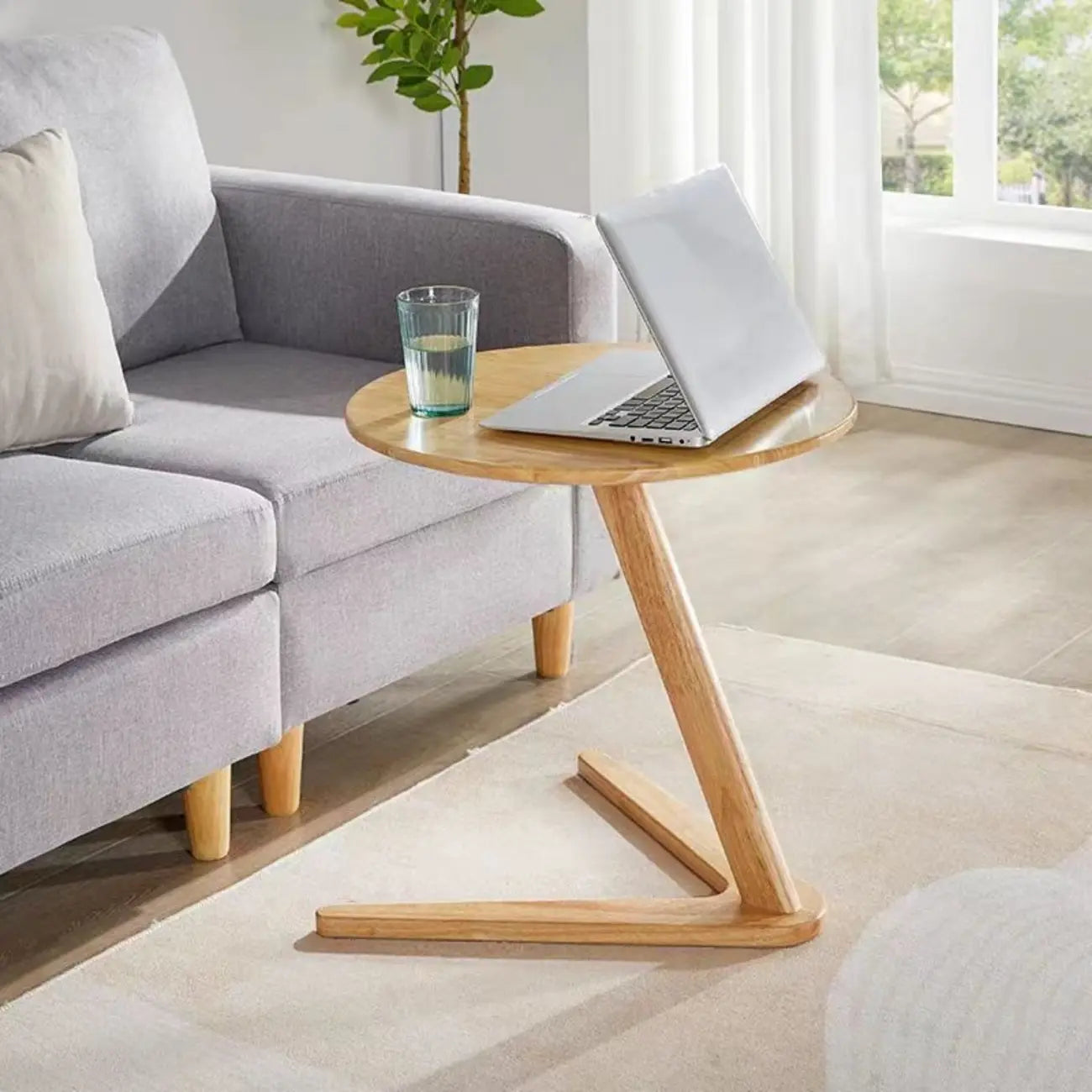 Mid-century Abstract Wood Round C Shaped End Table
