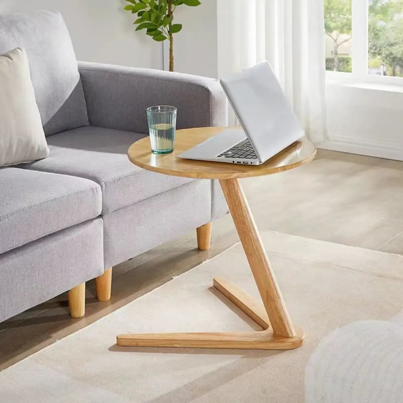 Mid-century Abstract Wood Round C Shaped End Table