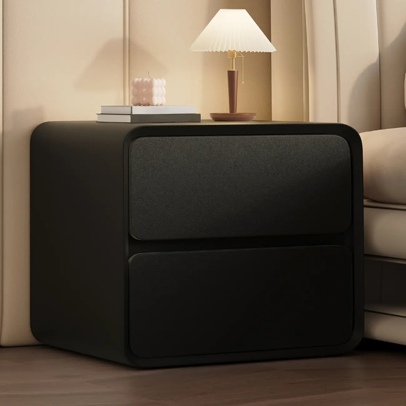 Curved Modern Faux Leather Pleather Nightstand