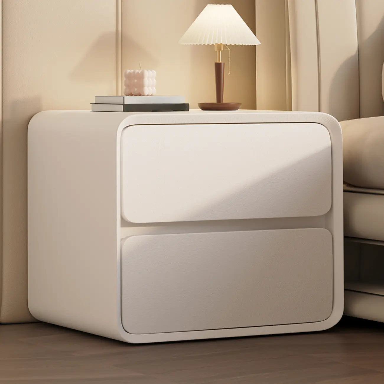 Curved Modern Faux Leather Pleather Nightstand