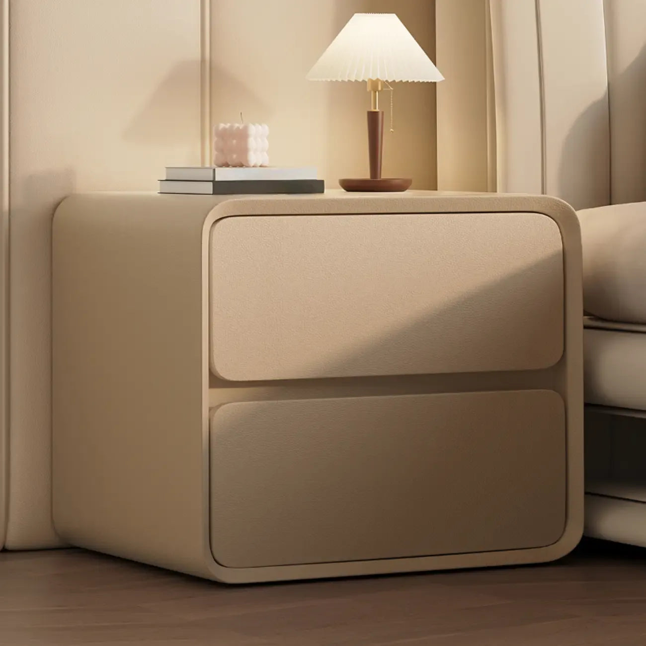 Curved Modern Faux Leather Pleather Nightstand
