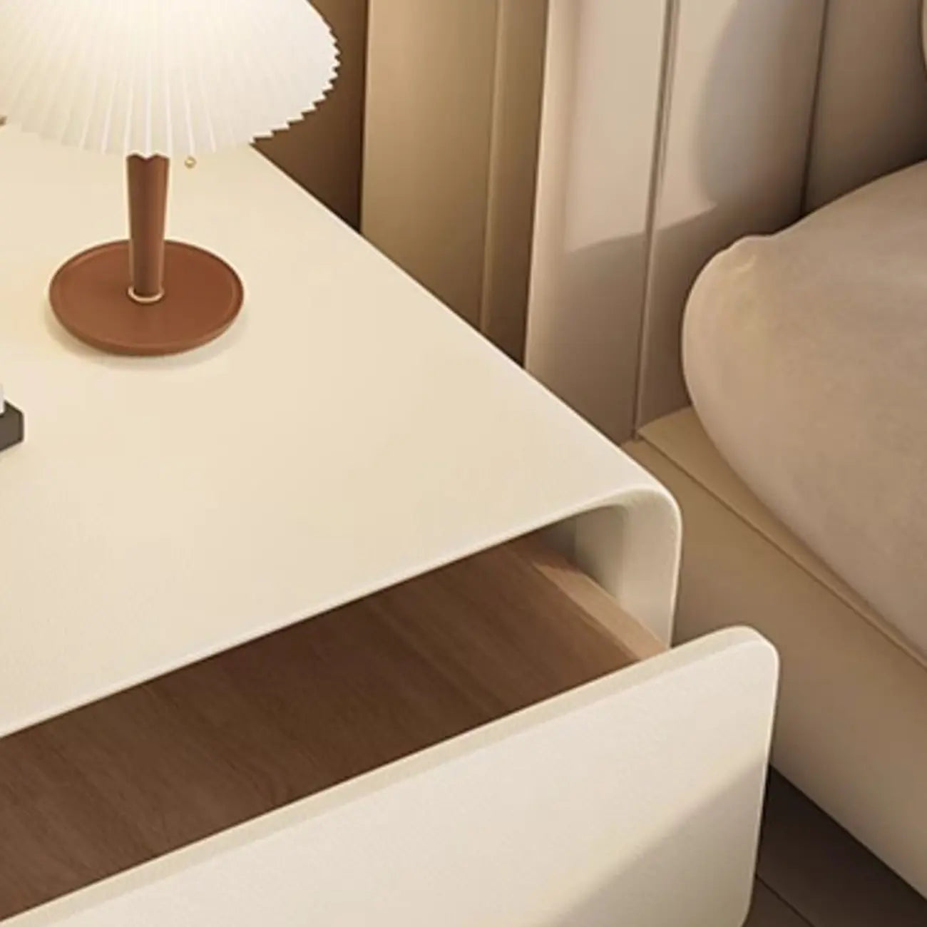 Curved Modern Faux Leather Pleather Nightstand