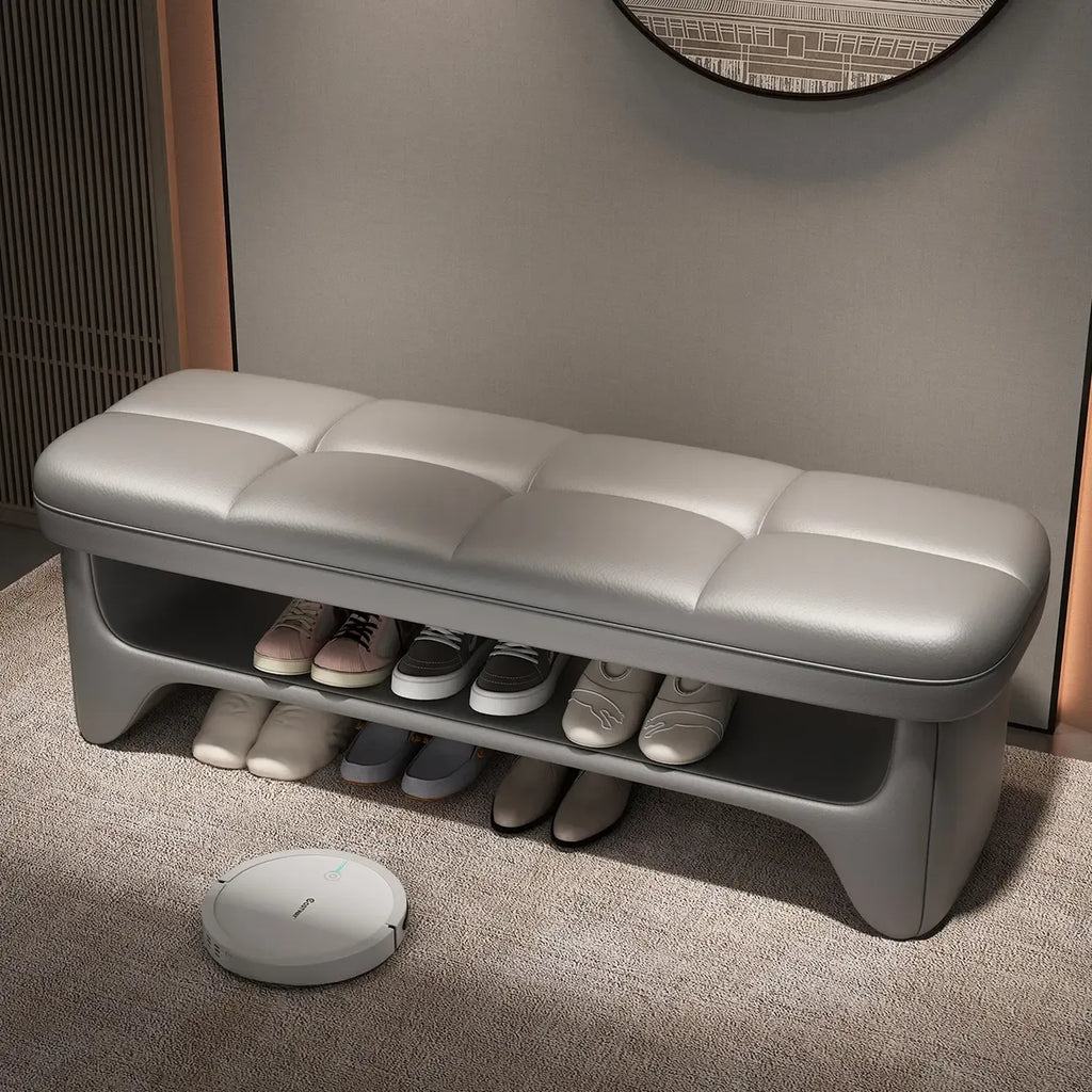 Cushioned Solid Color Modern Entryway Bench with Storage