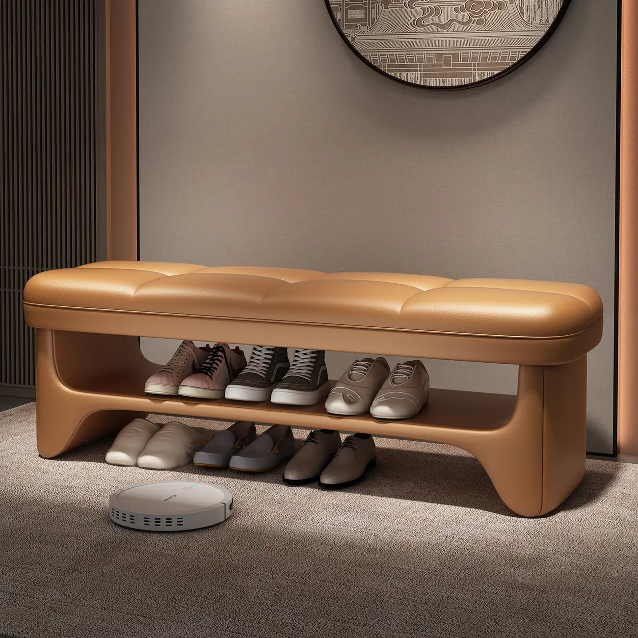 Cushioned Solid Color Modern Entryway Bench with Storage