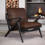 Brown Genuine Leather High Back Armrest Accent Chair