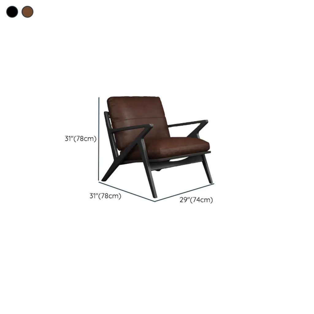 Brown Genuine Leather High Back Armrest Accent Chair