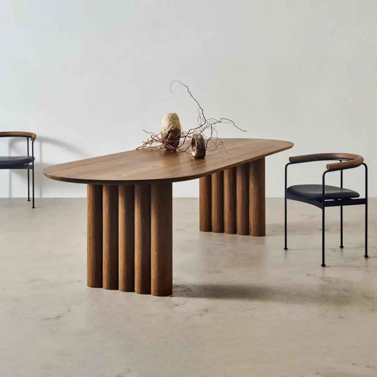 Modern Oval Solid Wood Double Pedestal Table