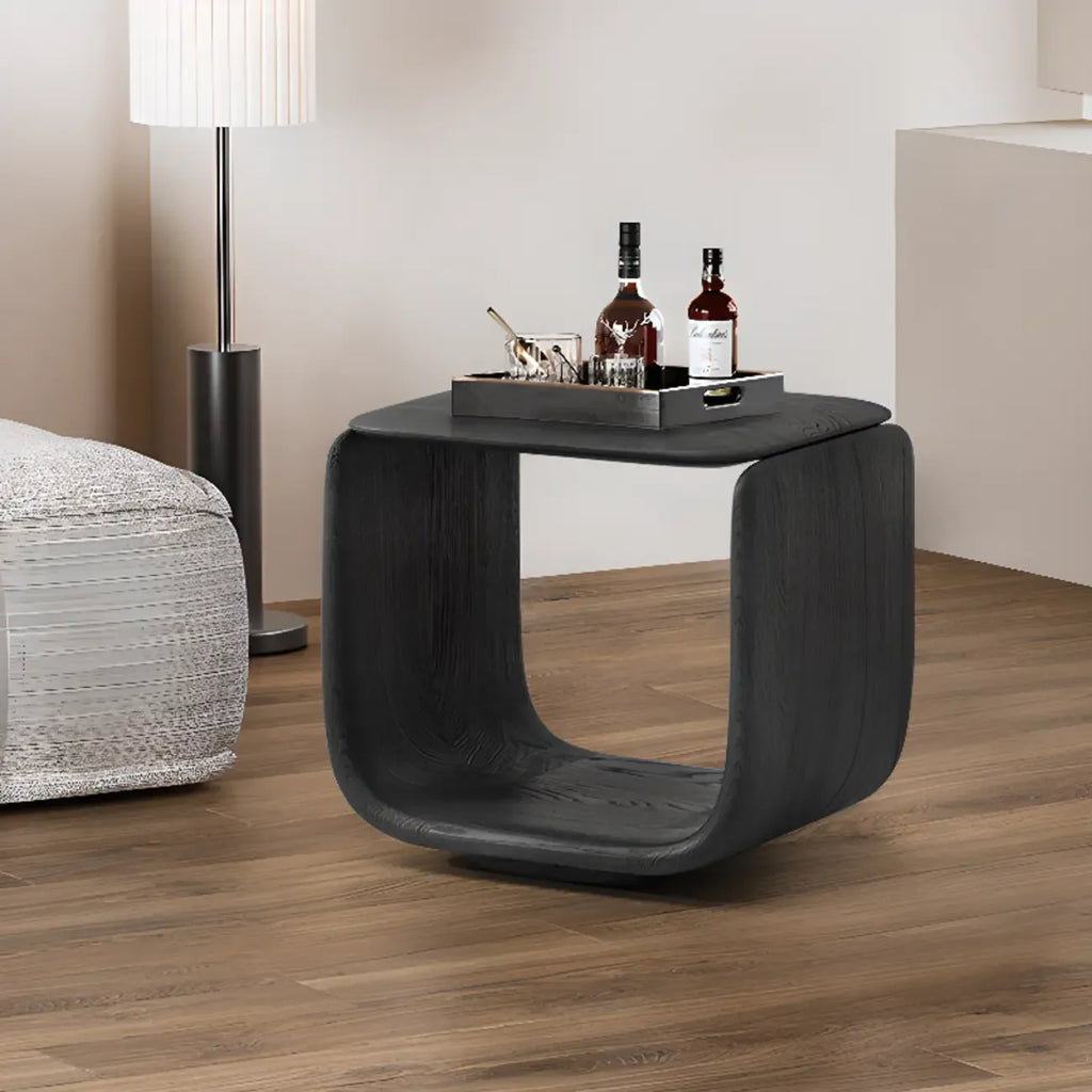 Contemporary Black Elegant Open Storage Wooden Side Table