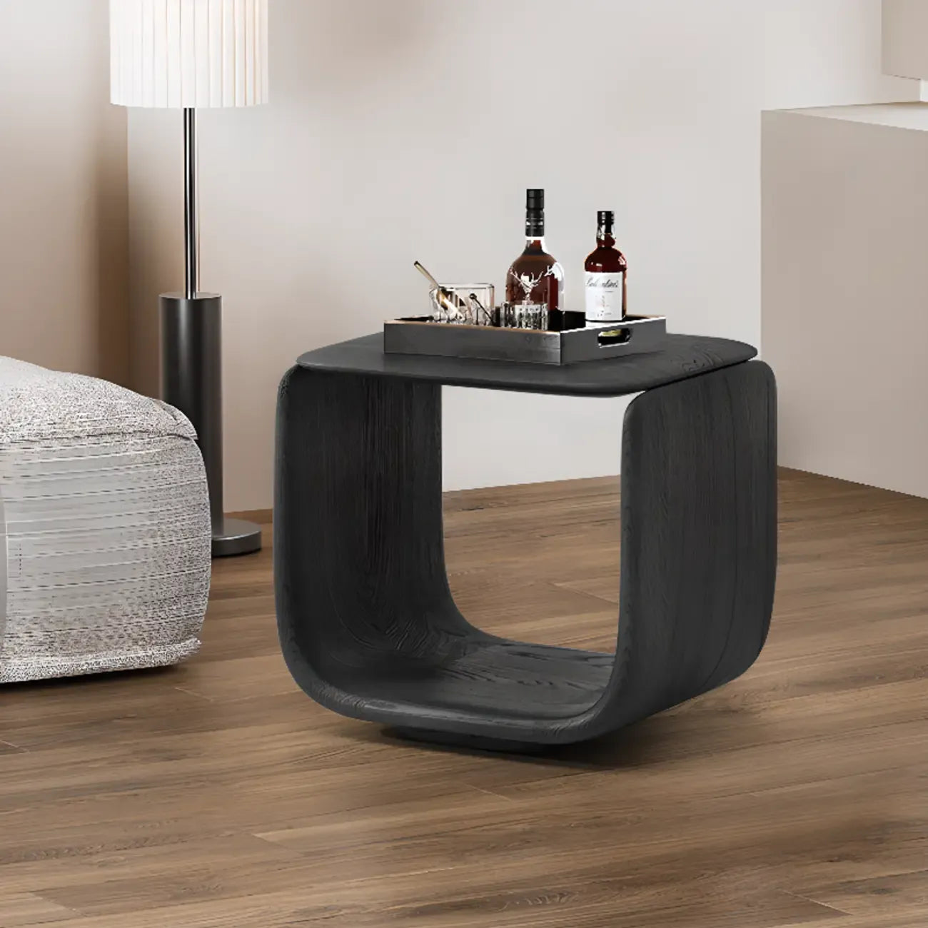 Contemporary Black Elegant Open Storage Wooden Side Table