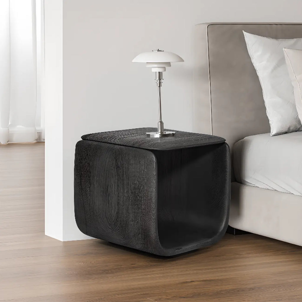 Contemporary Black Elegant Open Storage Wooden Side Table