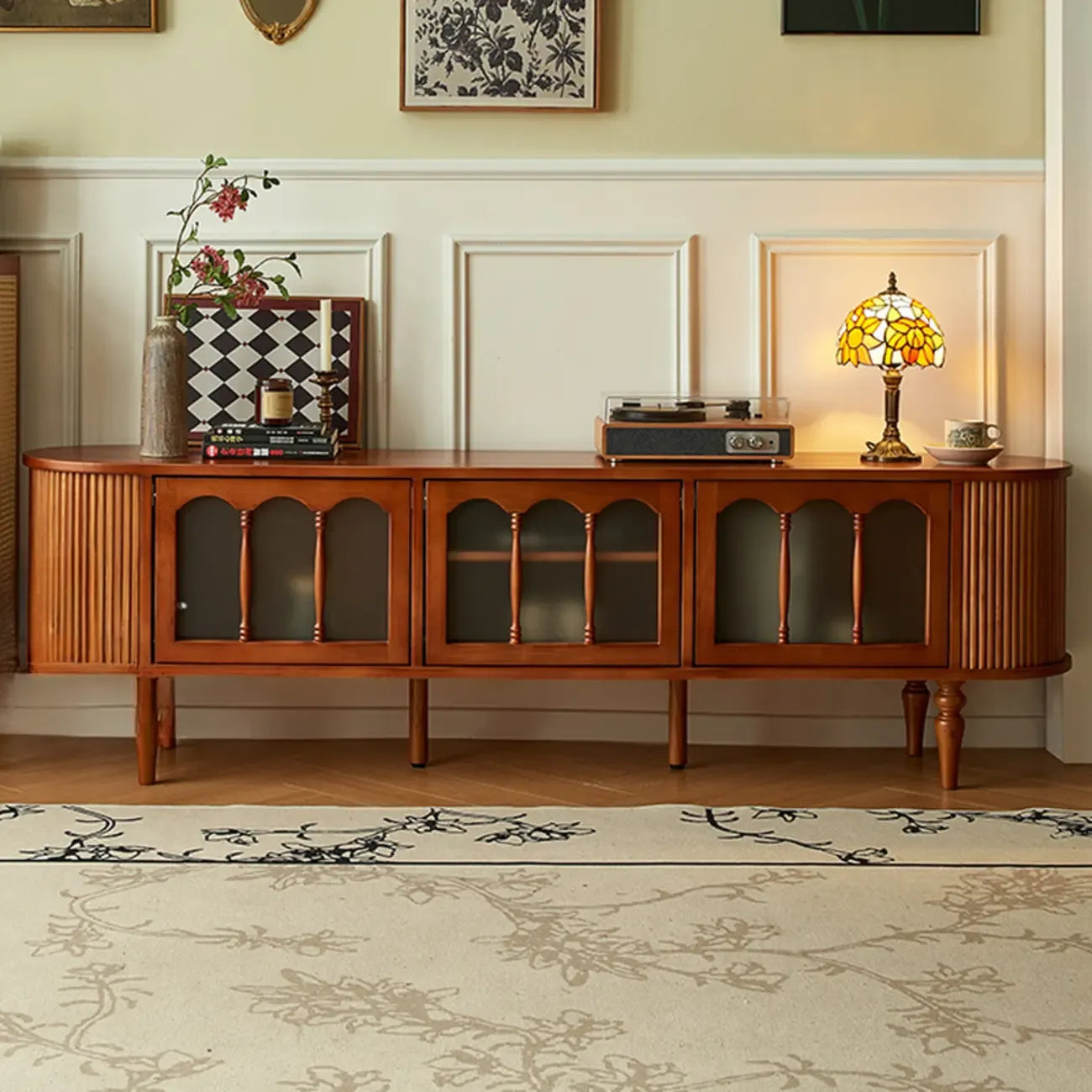 Art Deco Modern Wood TV Stand with Cable Management