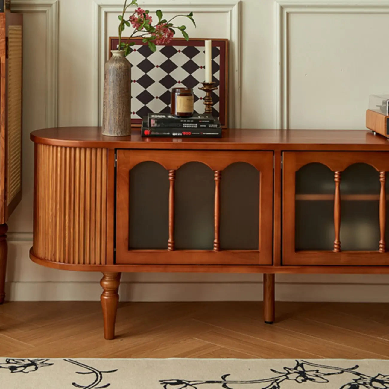Art Deco Modern Wood TV Stand with Cable Management