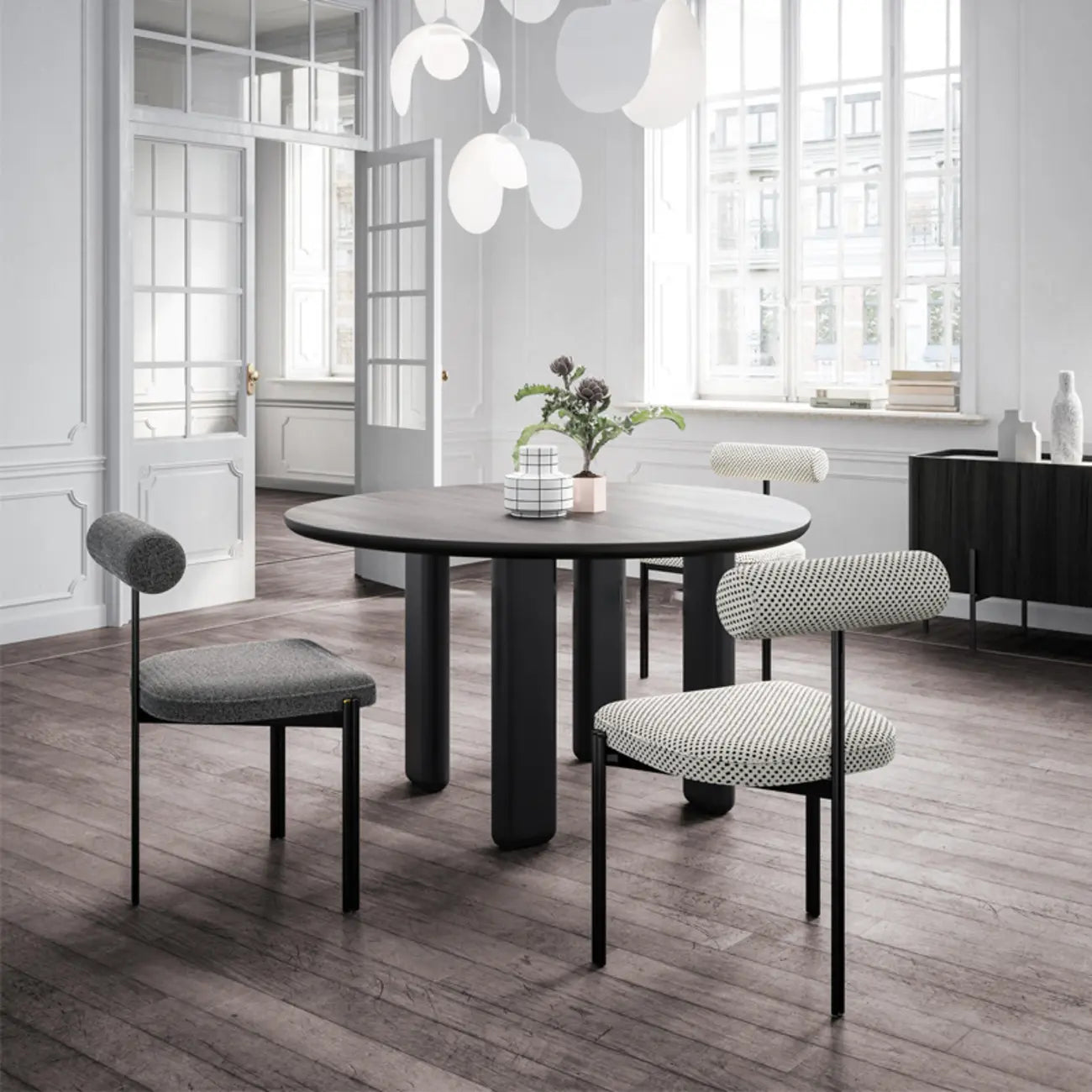 Grid Pattern Upholstered Armless Low Back Dining Chairs