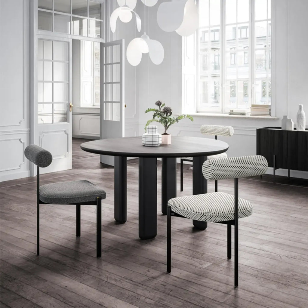 Grid Pattern Upholstered Armless Low Back Dining Chairs