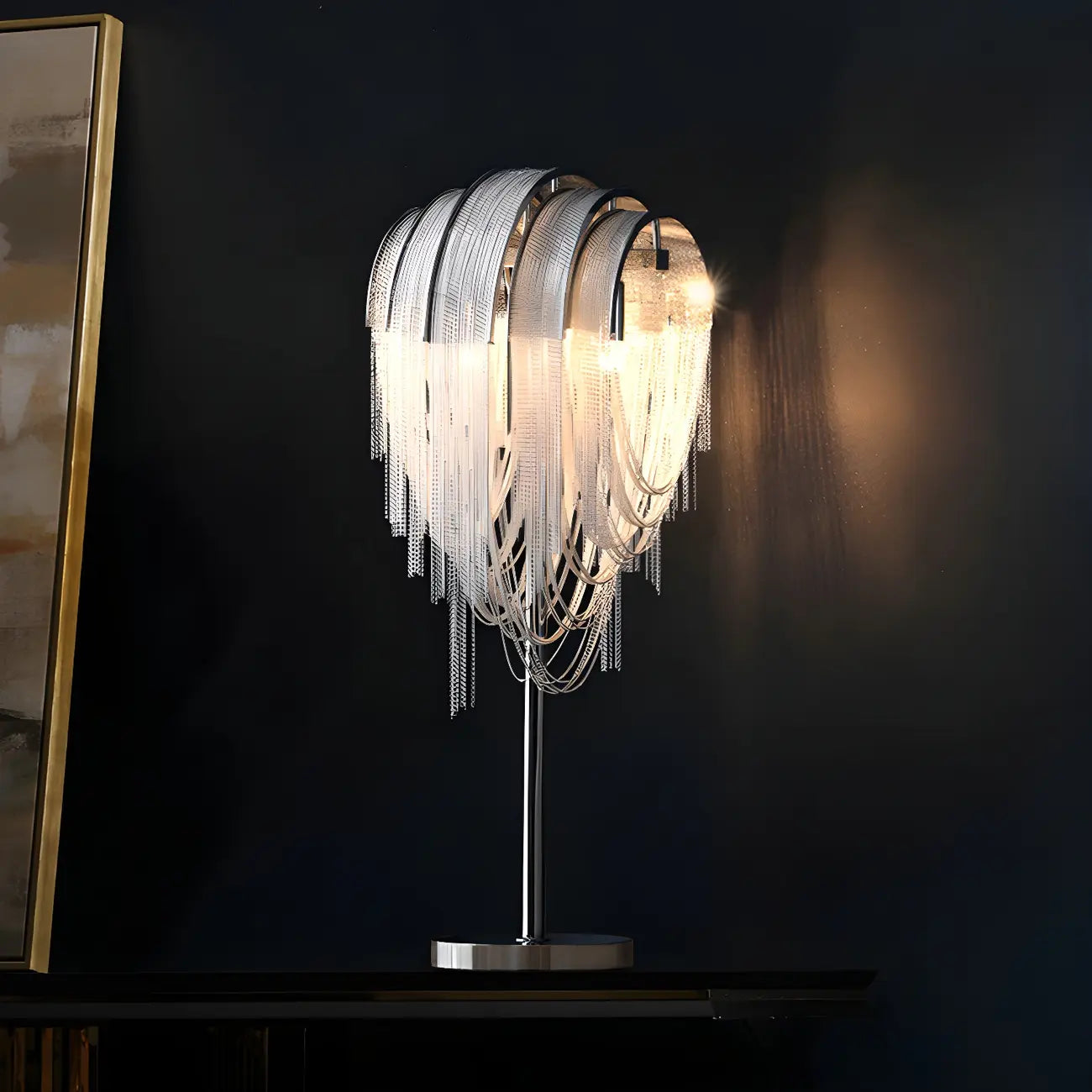 Contemporary Silver Chain Decorative Table Lamp