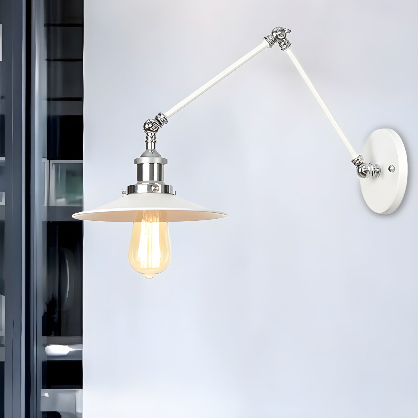 White Metal Adjustable Swing Arm Wall Light with Different Shade
