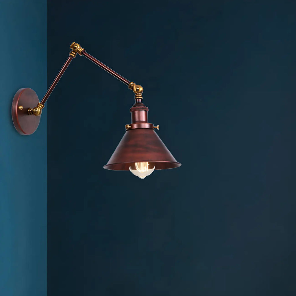Industrial Brass Black Adjustable Swing Arm Wall Light